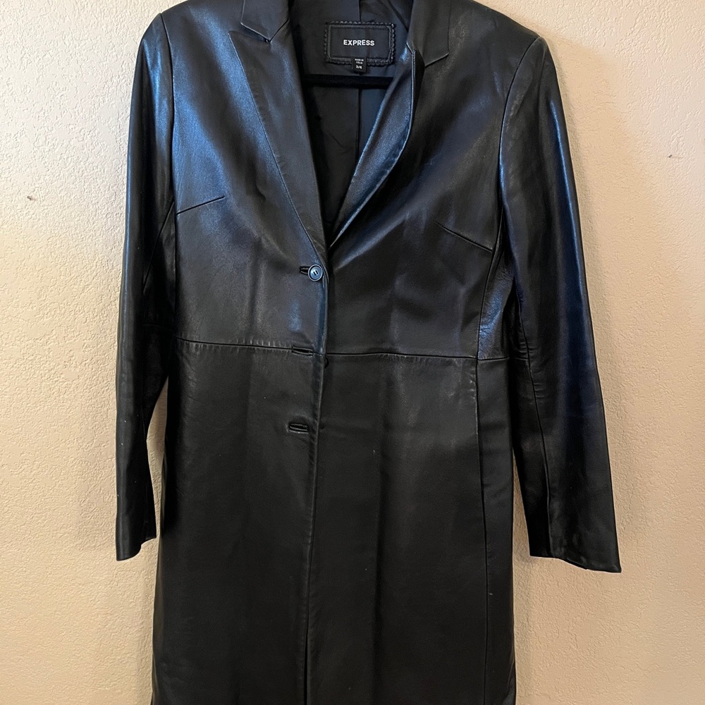 Express Women's Black Genuine Leather Coat